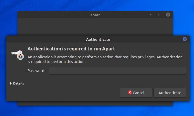 Copia de seguridad de particiones en Ubuntu con autenticación Apart Gtk