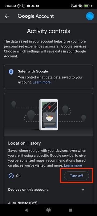 Ubicación de Google Desactivar los controles de actividad del historial de ubicaciones