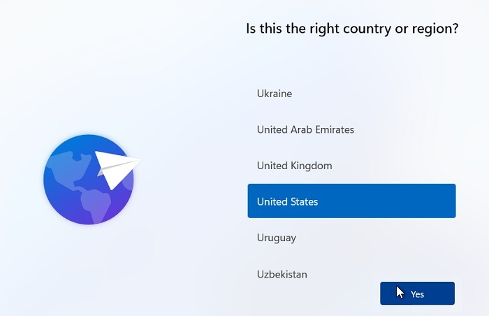 Win11 sin Microsoft Seleccionar país