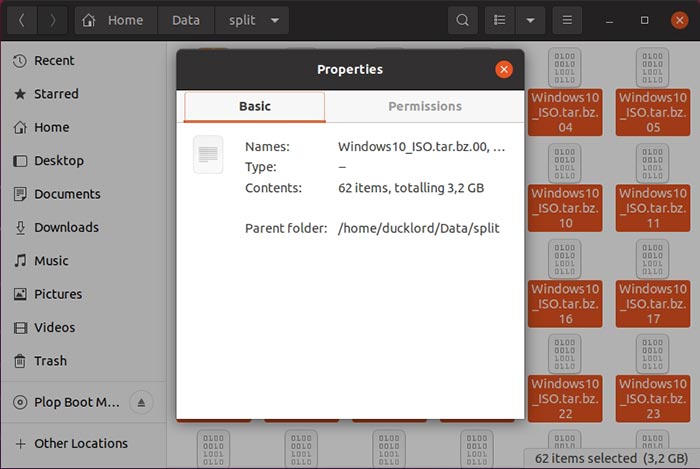Comprimir archivos divididos en Ubuntu Tamaño de archivos divididos comprimidos