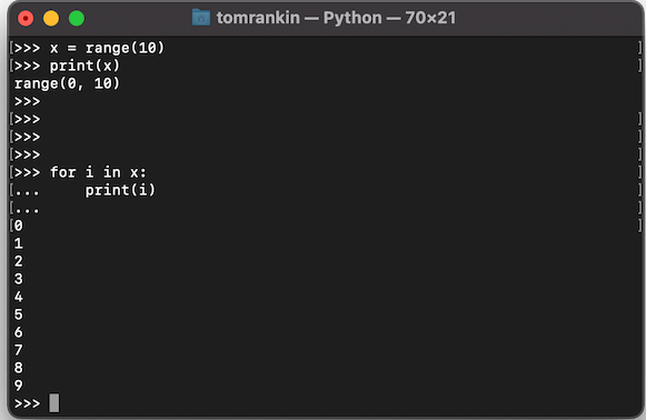 Rango de Python para bucle