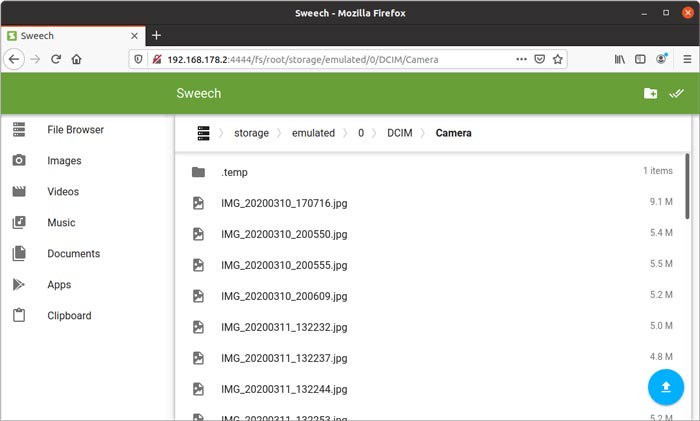 Navegador de archivos Sweech para compartir archivos con Wifi Android de Ubuntu