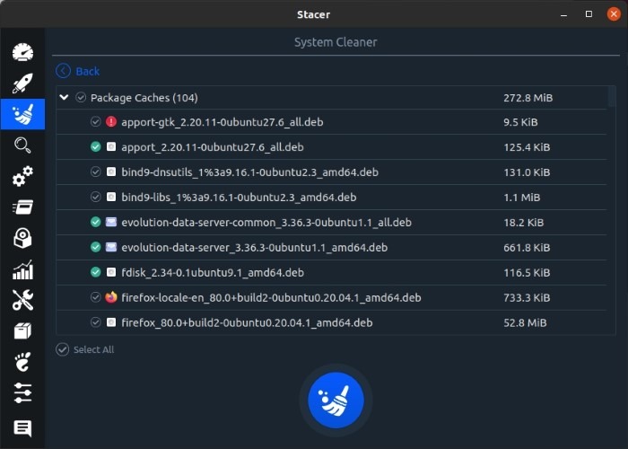 Optimice Linux con entradas Stacer Select Cleaner