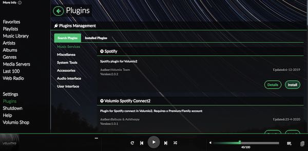 Volumio tiene un complemento de Spotify dedicado, que puede usar para acceder a millones de canciones.