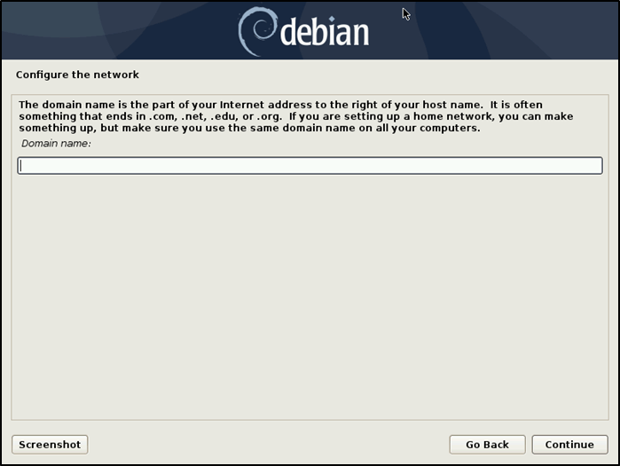 Nombre de dominio de instalación de Debian