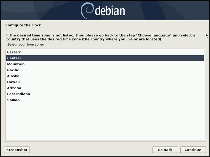 Reloj de instalación de Debian