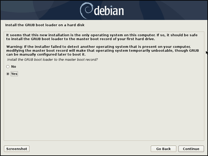 Instalación del cargador de arranque Grub de Debian