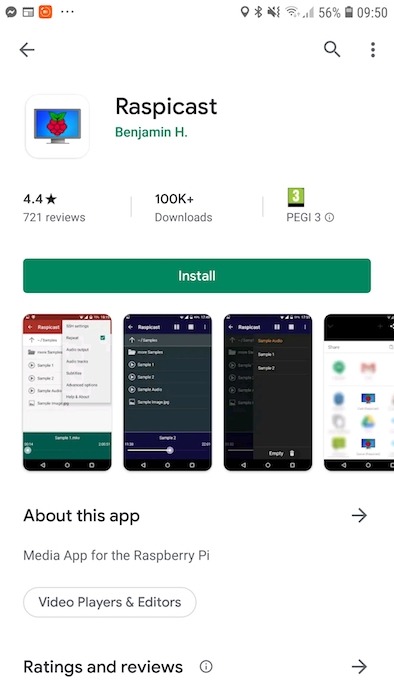Dirígete a la tienda Google Play e instala la aplicación Raspicast.