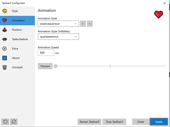Personalización de la barra de tareas de Windows 10 con animación Taskbarx