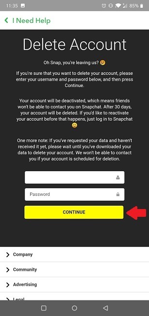 Cómo eliminar la cuenta de borrado móvil de Snapchat permanente