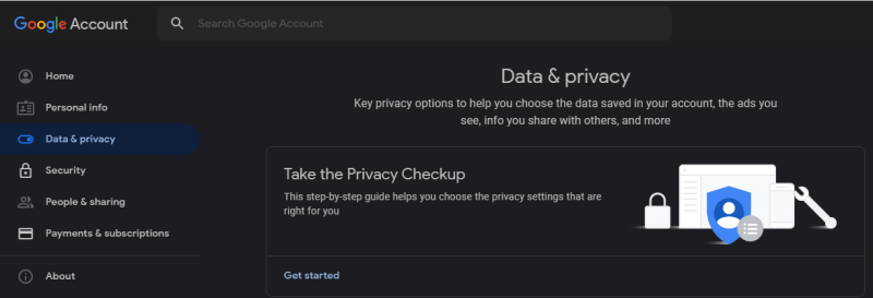 Cómo eliminar Gmail Haga clic en Datos y privacidad