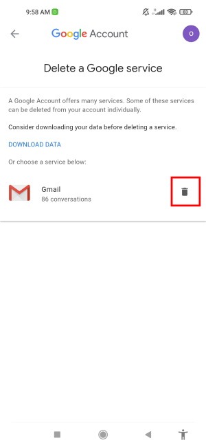 Eliminar icono de la papelera de toque de Gmail