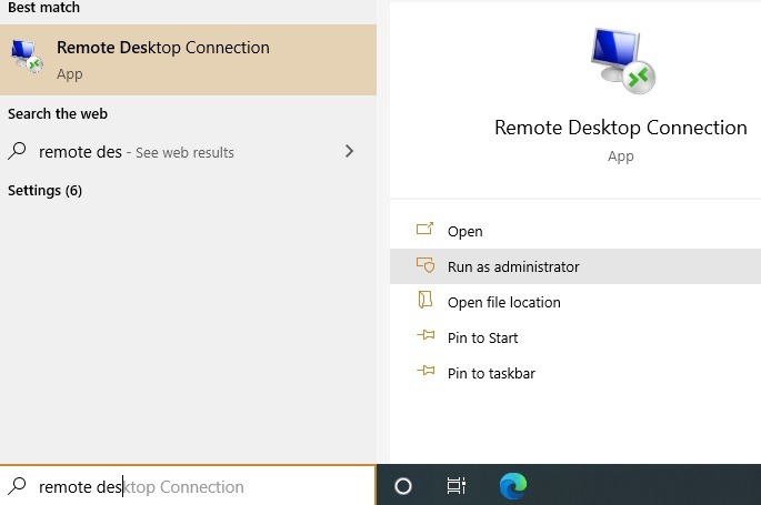 Acceso a escritorio remoto de Windows Menú de inicio 1