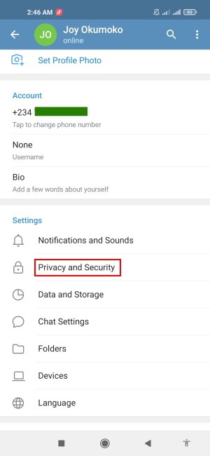 Telegram Passcode Lock Tap Privacidad y seguridad 1