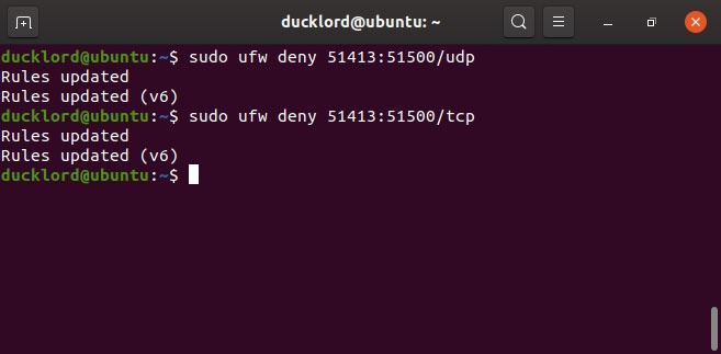 Deshabilitar Habilitar Administrar Ubuntu Firewall Denegar rango de puertos
