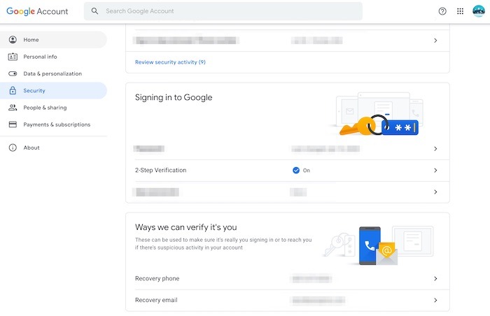 Recuperación de consejos de seguridad de la cuenta de Gmail
