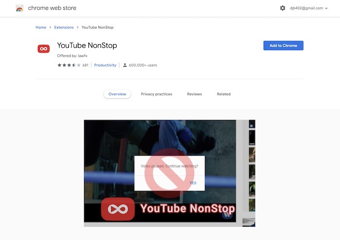 Deshabilitar video de Youtube en pausa Agregar a Chrome