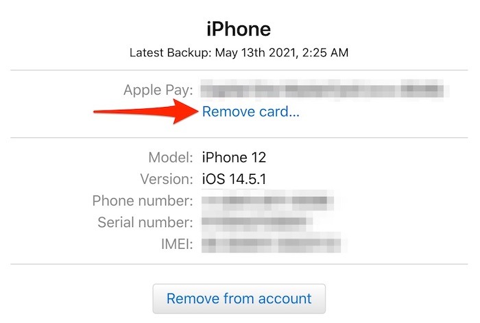 Deshabilitar de forma remota Apple Pay ID de Apple Página dos