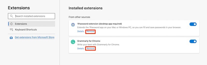 Instalar extensiones de Chrome Microsoft Edge Quitar