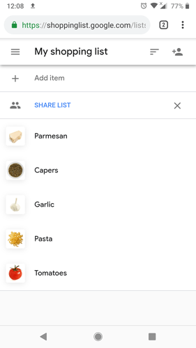 La mejor aplicación de lista de compras de comestibles Lista de compras de Google