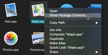 Paquetes de aplicaciones Macos Mostrar contenido del paquete