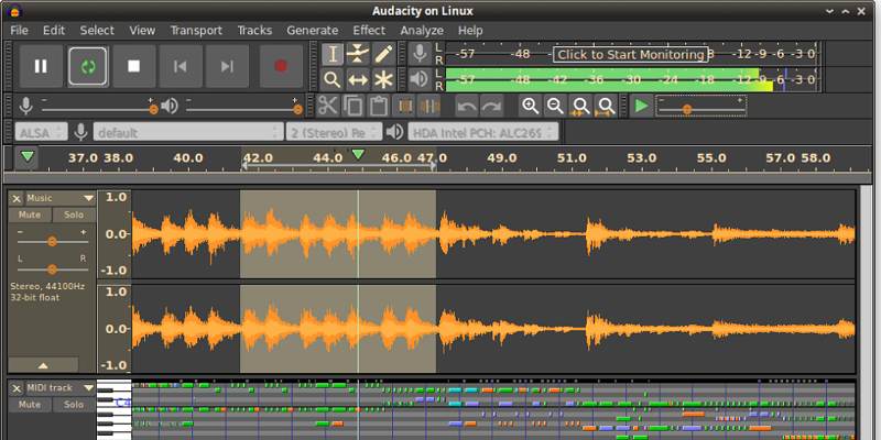 Las mejores aplicaciones para crear grabaciones de música Linux Audacity