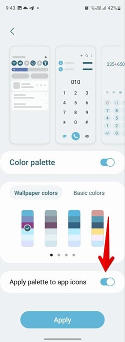 Paleta de colores de papel tapiz de Samsung Aplicar