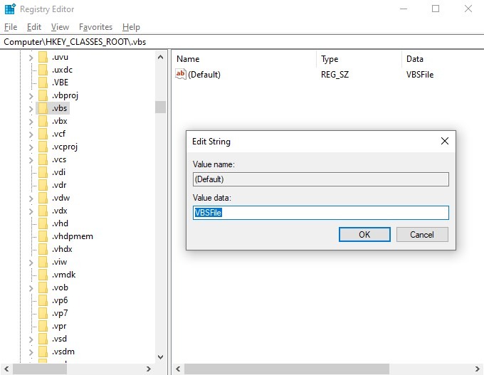 Valor de Vbs del registro de host de secuencias de comandos de Windows