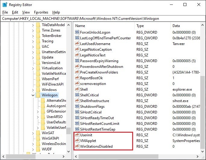Registro de host de Windows Script Userinit Eliminar entradas