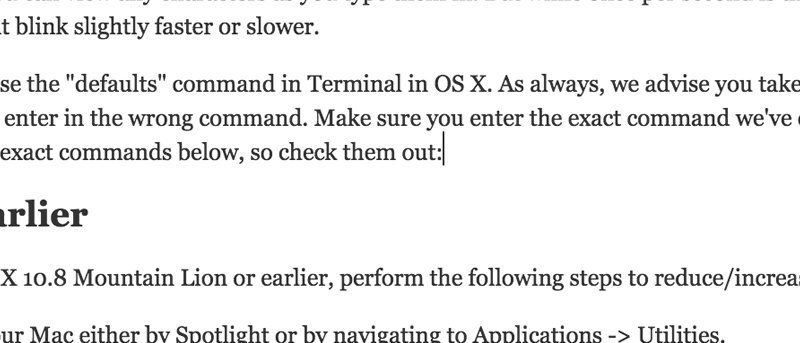 Cómo cambiar la frecuencia de parpadeo del cursor de texto en OS X