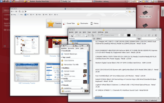 QtCurve in Rekonq (KDE4), Pidgin (GTK2), and Basket (KDE3)