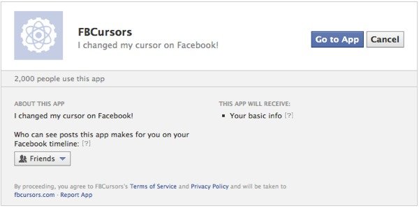 Agregue la aplicación de Facebook FB Cursors a su cuenta.