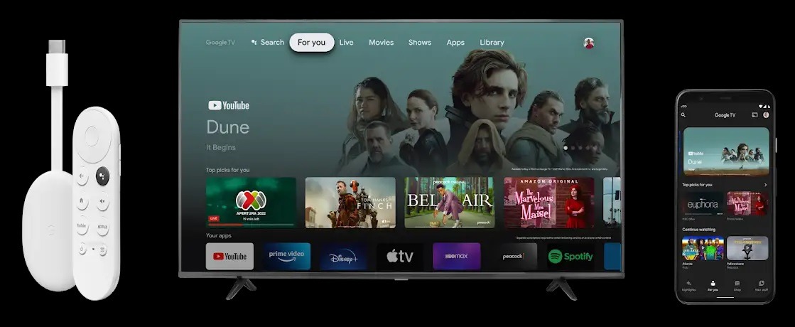 Appearance of a standard Google TV screen.