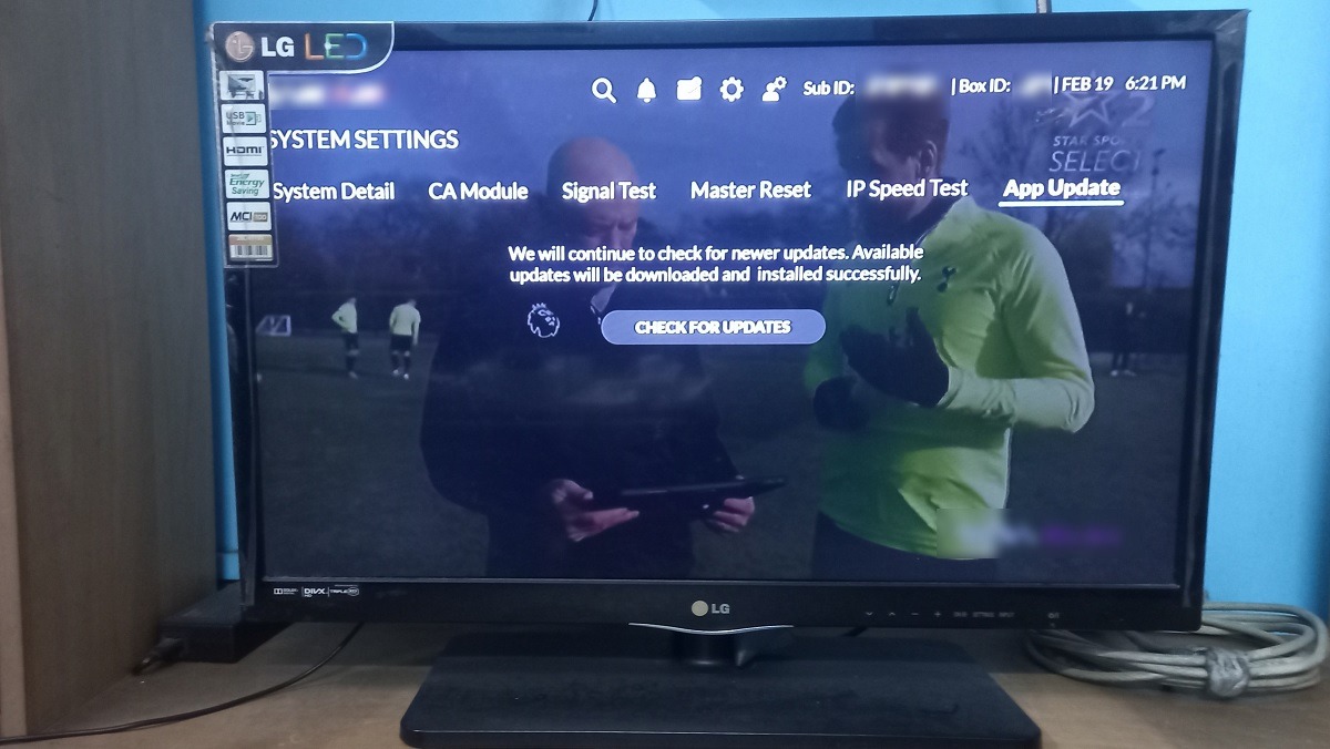 App update checks on Android television from System Settings. 