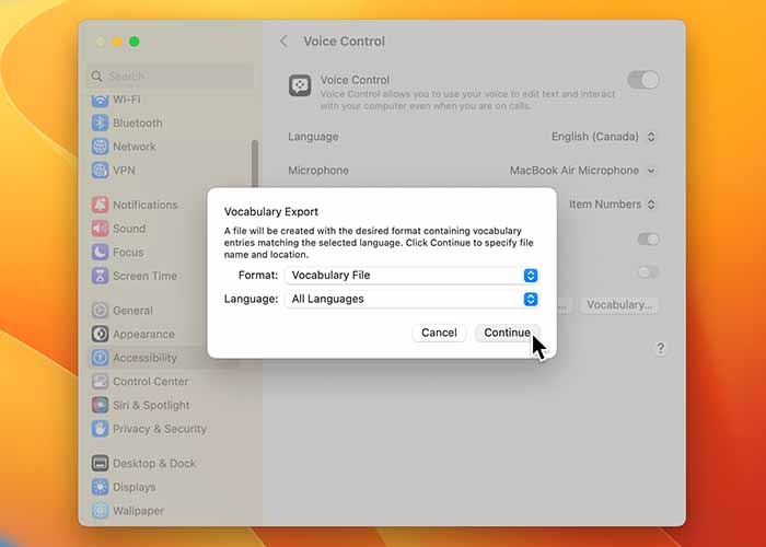 Using Voice Control On Mac Vocabulary Export