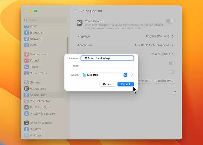 Using Voice Control On Mac Save Exported Vocabulary