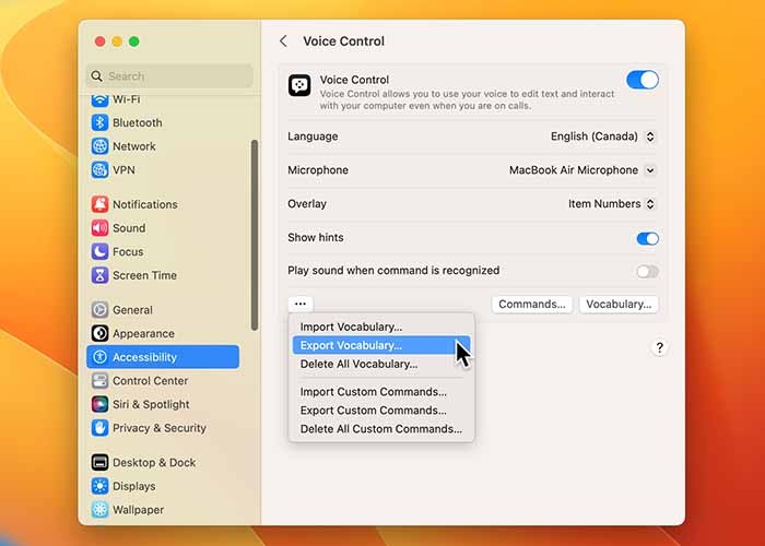 Using Voice Control On Mac Export Vocabulary