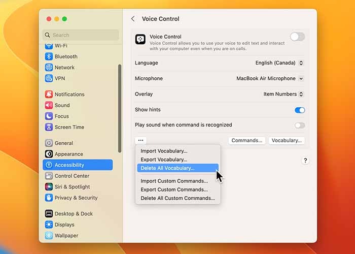 Using Voice Control On Mac Delete All Vocabulary